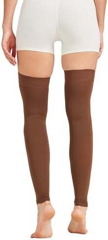 MGANG 15-20 mmHg Compression Stockings for Women & Men, Thigh High Medical Footless Graduated Compression Sleeves with Silicone Dot Band, for Varicose Veins, Edema, Travel, Flight, Pregnant, Brown S