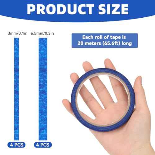 Pinstripe Tape - 8 Rolls, 1/8, 1/4 Inch Line, Whiteboard & Blue Pinstriping Tape for Paint, Wall & DIY Projects