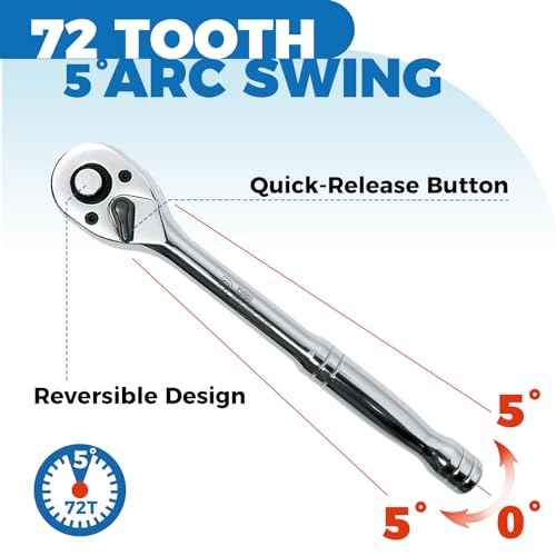 3-Piece Ratchet Set, Quick Release Reversible, 72-Tooth, 1/4", 3/8", 1/2" Drive Ratchet Wrench, 5 Degree Swing, Chrome Alloy Made, Full Polished