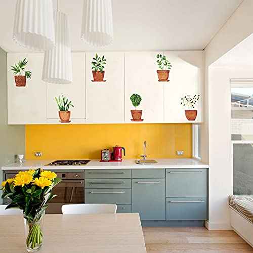 Maydahui 6 Sheets Freshness Green Plant Potted Wall Decals Plant Wall Stickers for Living Room Classroom Decor