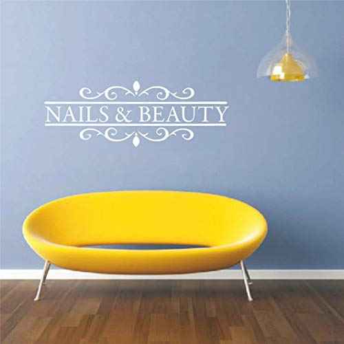 Beauty Salon Wall Sticker ? Nails & Hair Polish Bar Vinyl Art, Removable Window Mural Decor for Hair and Nail Salon, Stylish Interior Art for Beauty Shops LY1259 (White)