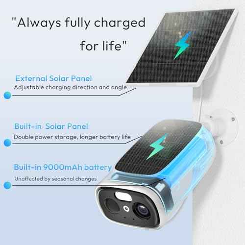 ELECCTV 2K Solar Camera Outdoor Wireless, 2.4/5 Ghz WiFi Cameras for Home Security,130¡Æ-Wide View,Color Night Vision, IP65 Waterproof,2-Way Audio,Cloud/SD, Support Alexa