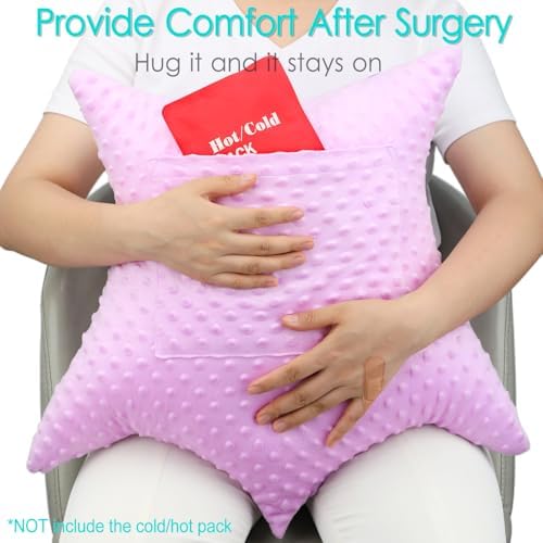 Star Shape Hysterectomy Recovery Pillowy for Hysterectomy Recovery Must Haves with 2 Pockets Products Gifts Tummy Tuck Abdominal Surgery Cushion, Minky Dot Lavender