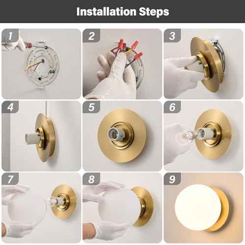 Modern Glass Globe Wall Sconce: Gold Spherical Sconces Light - Small Brass Vanity Single Ball Lights Fixture - Contemporary Milk Glass Wall Mounted Lamp for Bedroom Bathroom Hallway Bulb Not Included