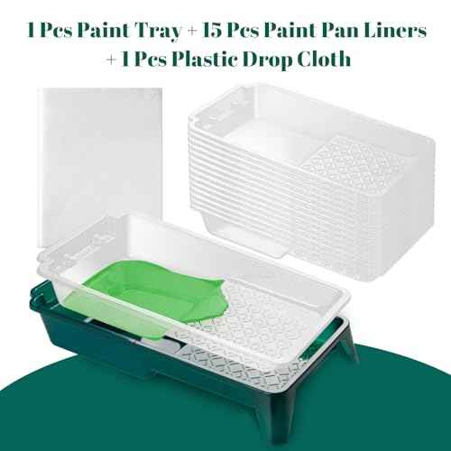 Paint Tray Liner, 4 Inch Paint Roller Tray with 15 Pcs Disposable Paint Liners, Small Paint Tray Set, Plastic Paint Pan, Easy to Clean House Painting Supplies for Walls, DIY Projects