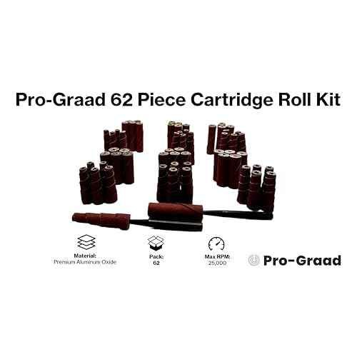 62 Piece Abrasive Sanding Cartridge Spiral Roll Sander Kit, Mini Cone & Cylinder Kit for Metal, Wood, Stainless, Fiberglass, Welds, Engine Porting ? Die Grinder & Rotary Tool Accessories