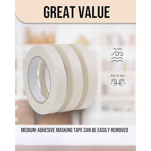 Lichamp Masking Tape 3/4 inch, 3 Pack General Purpose Masking Tape Beige, White Tapes for Painting, Arts, Crafts, 3/4 inch x 55 Yards x 3 Rolls (165 Total Yards)