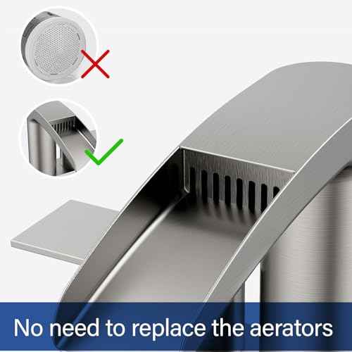Bathroom Sink Faucet for 3 Hole, Hurran 4 Inch Bathroom Faucets with Pop-up Drain, Stainless Steel 2-Handle Waterfall Faucet for Sink, Brushed Nickel