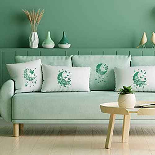 INFUNLY 9PCS/Set Sun Moon Wall Stencils for Painting 12x8 Mandala Tile Stencil Large Flower Star Concrete Floor Stencils Reusable Drawing Template for Painting Wood Canvas Furniture Patio Home Decor