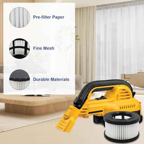 DC5151H Replacement High Efficiency Filter for Dewalt DC5151H DC515 DCV517 DCV517B Wet Dry Vacuum, Washable Reusable Vacuum Filter 6 Pack