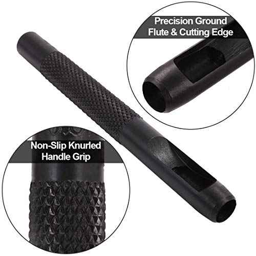 Spurtar Hollow Punch Set 6 Pieces Heavy Duty Round Leather Hole Punch Kit 1/8" 5/32" 3/16" 7/32" 1/4" 5/16" Belt Puncher for Leather Gaskets Cloth Watch Belts with Storage Bag
