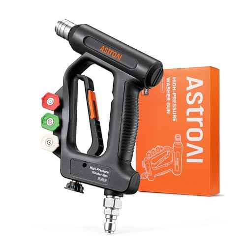 AstroAI Short Pressure Washer Gun with Swivel - High Pressure Washer with 4 Nozzles and 3/8¡± Swivel Quick Connector Plug - 4060PSI Max and Compatible with Hose, Foam Cannon Car Wash Foam Gun, Black