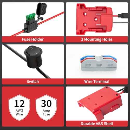 for Power Wheel Adapter Compatible with Milwaukee 18V Battery, Converter Kit with Fuse Holder, Switch, Terminal, 12AWG Wire for DIY RC Car Toys (1 Pack)