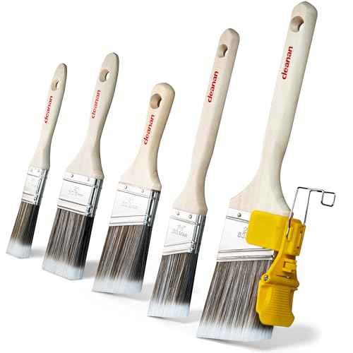 Paint Brush Set, 5-Piece Flat & Angled for Latex & Oil ? 1¡È Flat, 1¨ö¡È Angle, 2¡È Stubby Angle, 2¡È Flat, 2¨ö¡È Angle ? with Clip-On Paint Edger for Crisp Lines ? Walls, Trim, Cabinets, Doors, Fences