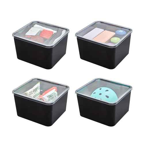 iDesign Storage Bin with Lid & Wall Mount Bracket, The Wallspace Collection ? 12" x 12" x 8", Clear Bin