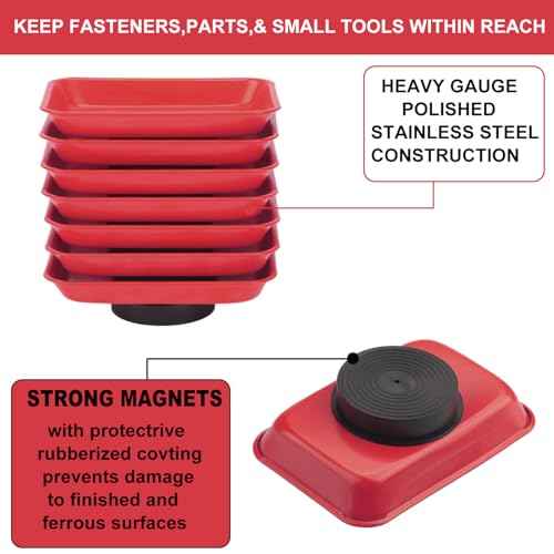15 PCS Rectangle Magnetic Parts Trays, 3.7X2.5x1Inch, Red Magnet Tool Tray, Magnetic Parts Tray, Red, by GENHAKON