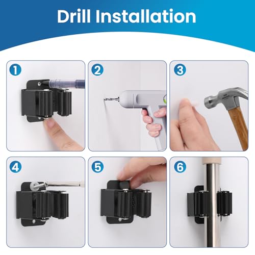 Broom Holder Wall Mount, 24PCS Broom Hanger Wall Mount, Stainless Steel Heavy Duty Mop Holder Broom Mop Hanger Wall with Screws, Garden Outdoor Tool Organizer Rack Broom Hanger (Black)
