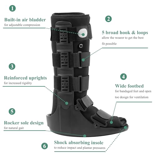 Air Walking Boot, Tall Fracture Boot, Air CAM Walker Fits Left or Right Foot, Protection for Broken Foot Sprained Ankle Fracture Recovery (Small)