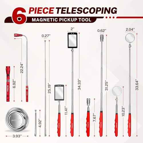 BILITOOLS 6 Piece Telescoping Magnetic Pickup Tool Set, Extendable Mechanic Magnet Retrieval Tool Set Ideal Father's Day Gifts Gift for Men Dad Husband & Brother