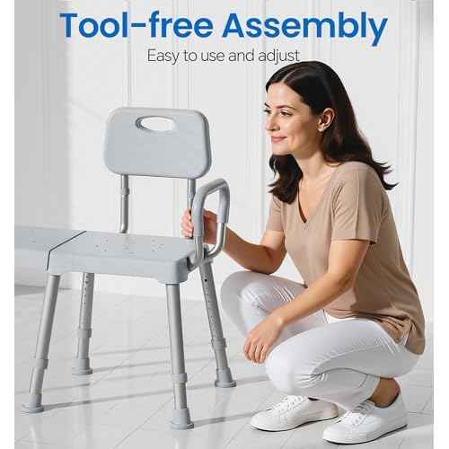 HOMLAND Tub Transfer Bench for Bathtub, Heavy Duty Shower Bench with Reversible Backrest, Six Slip-Resistant Feet, Height Adjustable Shower Chair for Elderly and Disabled, 400 lb Weight Cap