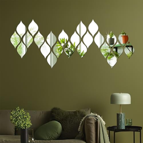 [Buy One Get Five] Acrylic Mirror Wall Stickers, 3D Teardrop Removable DIY Teardrop Peel and Stick Mirror Wall Decal Set for Living Room Bathroom Home Office Background Decorations (Silver)