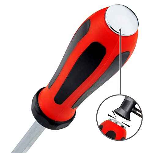 Jetech Striking Cap Go-Through Slotted Screwdriver, S2 Steel Flathead with Magnetic Tip, Ergonomic Soft Grip TPR Handle, 0.24 x 4.92 inches