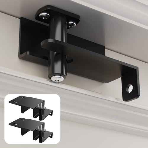 2 Pcs Adjustable Child Safety Door Top Lock, Child Safety Top Lock for Door, Metal Top of Door Locks for Kids Safety, Door Top Lock for Interior Exterior French Door for Childproofing Black