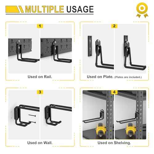 Ultrawall Garage Storage Organization, Versatile Storage Hooks Garden Tool Organizer Wall Mount, 48 Inch Yard Tool Organizer Hangers for Shovels, Rakes, Ladders, 15pcs Black
