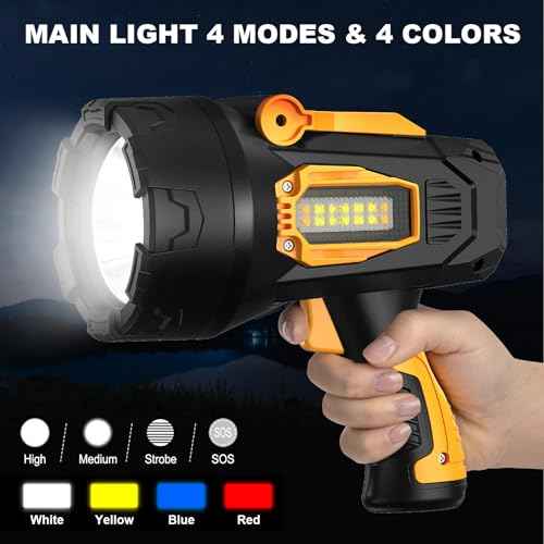 LBE Rechargeable Spotlight, Super Bright 90,000 Lumens Led Flashlight Handheld Spot Lights Outdoor with Cob Light, 10000?Ah Long Lasting Large Spotlight for Hunting Boating Camping