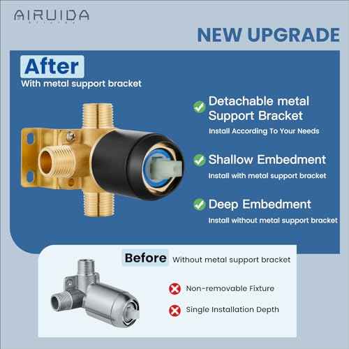 Airuida Shower Faucet Set with Tub Spout Bathtub Faucet Kit Shower Tub Faucet Set Complete Tub Shower Trim Kit with Solid Brass Rough-in Valve Rainfall Round Shower Head, 6 Inch, Matte Black