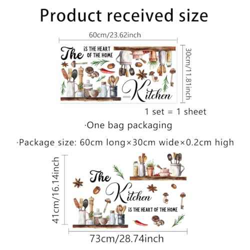 Kitchen Themed Wall Decal 'The Kitchen is The Heart of The Home' Quote with Cooking Elements s Design, Easy Peel & Stick Removable,DIY Wall Sticker Perfect for Kitchen,Living Room and Nursery D?cor
