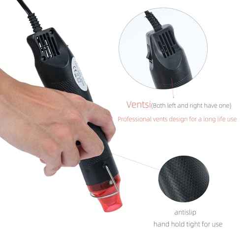 Heat Gun for Crafting, 110V 300W Handed Hot Air Gun, 3.28FT Ultra-Long Cable Portable Heat Gun with Stand and Power Cord for Shrinking Wrapping PVC, DIY Embossing and Drying Paint (Black)