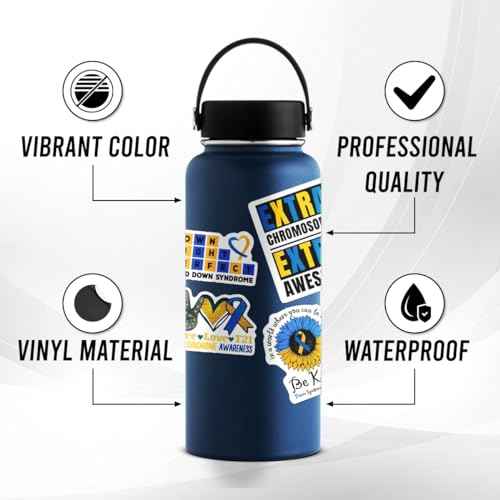 50 Pack Pcs Down Syndrome Awareness Ribbon Stickers for Water Bottles Waterproof Vinyl Laptop Luggage Inspirational Sticker Packs Adults Teens Girls Boys Aesthetic Small Decals