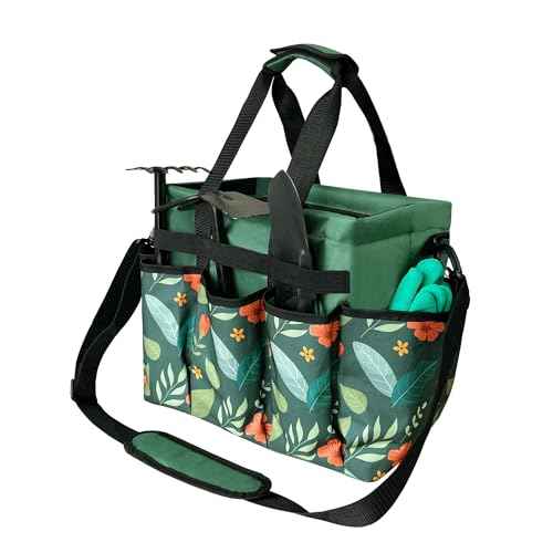 Standable Garden Tool Bag, Oxford Garden Tote Storage Bag, Portable Garden Tool Organizer Bag with Adjustable Shoulder Strap