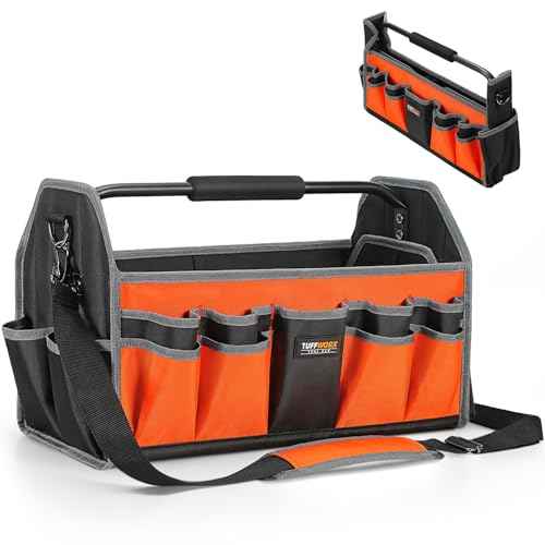 Tool Tote Bag, 15-Pocket Storage Organizer, Heavy-Duty Handle, Orange and Black