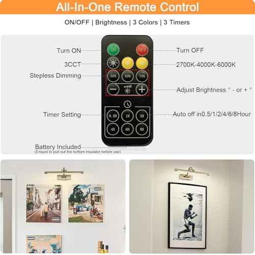 LED Picture Lights for Wall Rechargeable, Battery Operated Art Light for Paintings Wireless,15.7inch Antique Bronze Gallery Light for Artwork