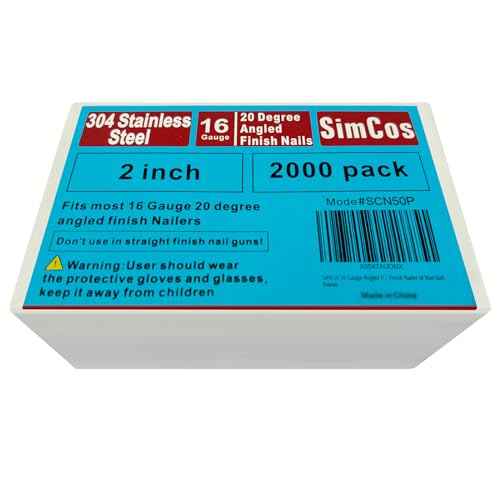 16 Gauge Angled Finish Nails 304 Stainless Steel, (1-1/4", 1-1/2", 2", 2-1/2"), 20-Degree,Assorted Size Project Pack for Pneumatic, Electric Finish Nailer or Nail Gun (2 inch)