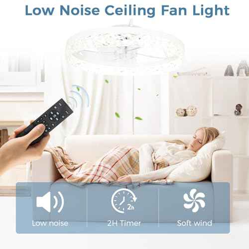 19'' Modern Ceiling Fans with Lights, Low Profile Flush Mount Remote Reversible Ceiling Fan White