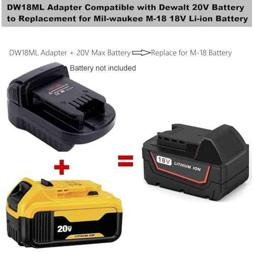 Adapter Compatible with Dewalt 20V Max Battery to Replacement for M-18 18V Battery, DW18ML Adapter Compatible with Mil-Waukee 18V Cordless Power Tools