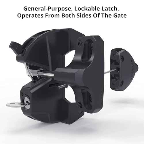 D&D Technologies LL3ABL LokkLatch Gate Latch with External Access Button, Key Lockable and Operates On Both Sides of The Gate, for Square Frame Post, Metal, Wood, Vinyl Fence Gates, Black