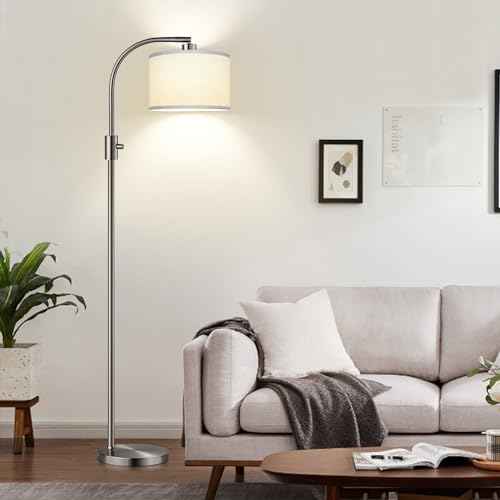 Nintiue Dimmable Floor Lamp, 1200 Lumens LED Edison Bulb Included, Arc Floor Lamps for Living Room Modern Standing Lamp with Linen Shade, ?F1599