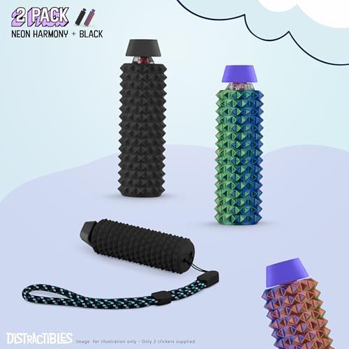 Spike Roller Clicker, Tactile Pain Stimming Fidget with Clicker Switch, Pain Stimulation Roller with Lanyard (Black + NEON Harmony)
