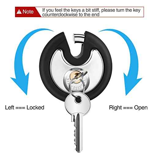 Chumia 4 Pack 70 mm Keyed Alike Padlocks Outdoor Round Stainless Steel Discus Pad Lock with Keys for Storage Unit, Sheds, Garages and Fence, Rubber Bumper Sheath (Black)