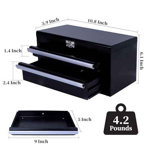 SUMERUZ Mini Tool Box with Drawers - Small Metal Tool Box, Micro Top Tool Chest for Tools Storage,Multi-Purpose Portable Storage Case Organizer (Black01)