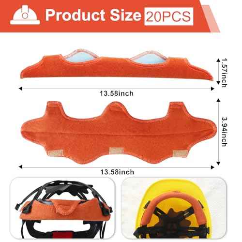 20 Pcs Reusable Sweat Bands for Hard Hats, Washable Cotton Hard Hat Liner and Comfort Pad