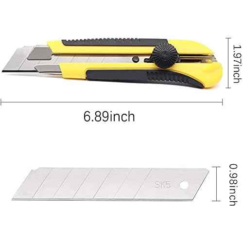 25mm Heavy Duty Utility Knife, Box Cutter SK-5 Retract Blades, Snap Off Cutters with Rubber Grip for Cardboard, Boxes, DIY Crafts