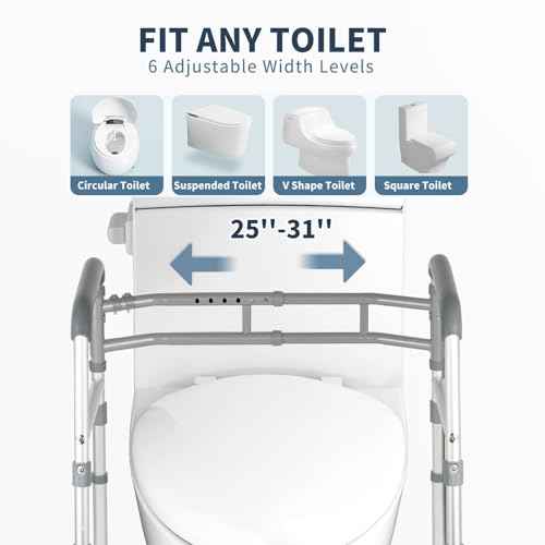 Toilet Safety Rails, Height-Adjustable, Foldable, Tool-Free Assembly, for Elderly, Seniors, Handicap & Disabled, 350 lbs Capacity