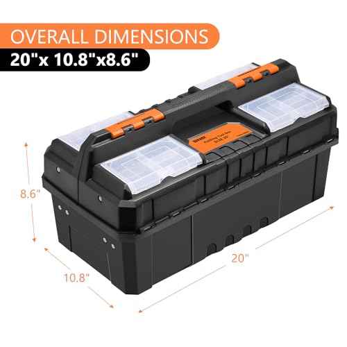 DNA MOTORING 2-Layer Lockable Tool Box Plastic Portable Storage Folding Toolbox Tray Divider Tool Organizers, W/Handle, Orange/Black, TOOLS-00503