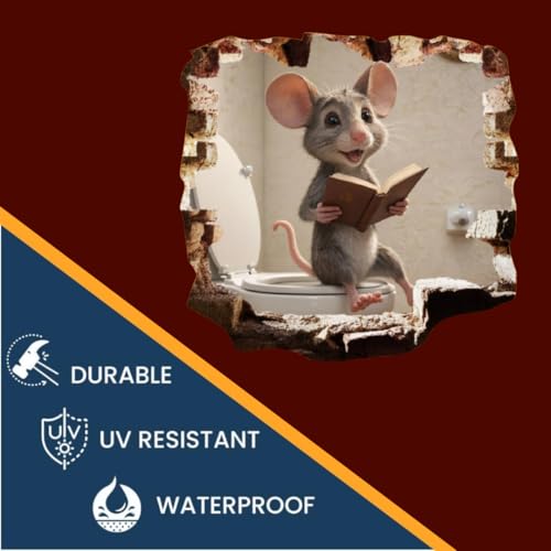 Mouse on Toilet Novelty 3D Wall Decal Sticker, Size 5 inches