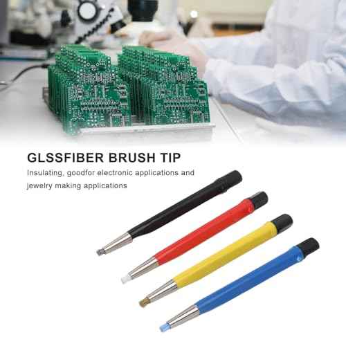 Fiberglass Scratch Brush Pen 4-Pieces Scratch Brush with Steel, Brass, Nylon, Fiberglass Tips for Jewelry Cleaning, Circuit Board Maintenance, Auto Rust Removal and Watch Polishing